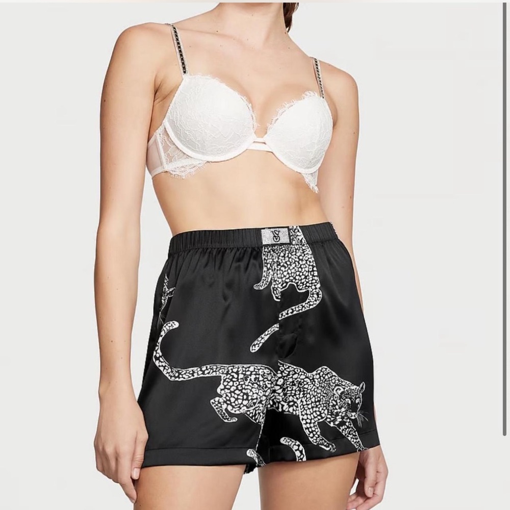 Victoria’s Secret leopard boxer shorts with rhinestone detail, size small